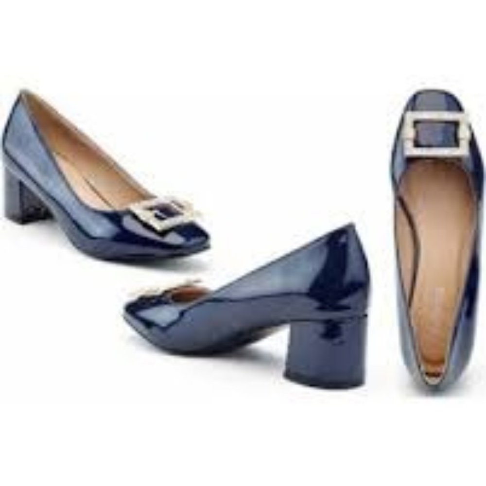 Lady Godiva Women's Block Heel Pumps with Buckle